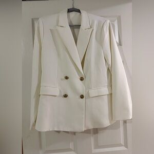 Elegant Cream Double-Breasted Women's Blazer